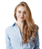 Smiling woman with glasses and a light blue shirt